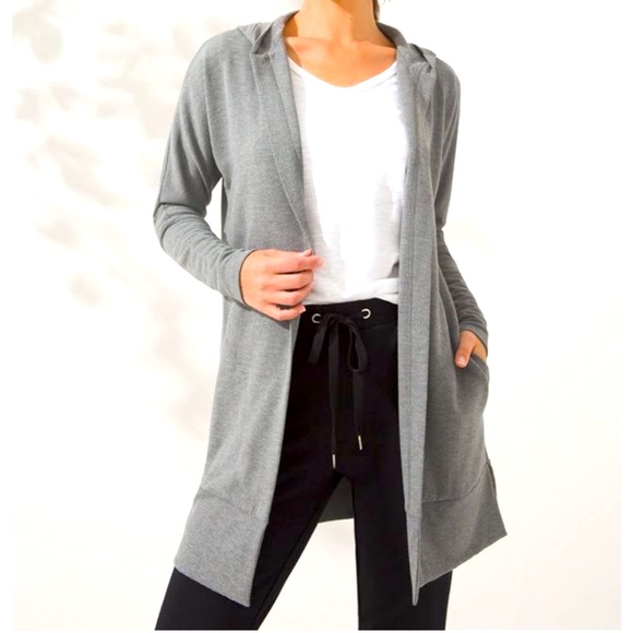 Soma WKND Soft Brushed Terry Hooded Cardigan Robe Grey Lounge Cozy Luxury - Picture 8 of 8